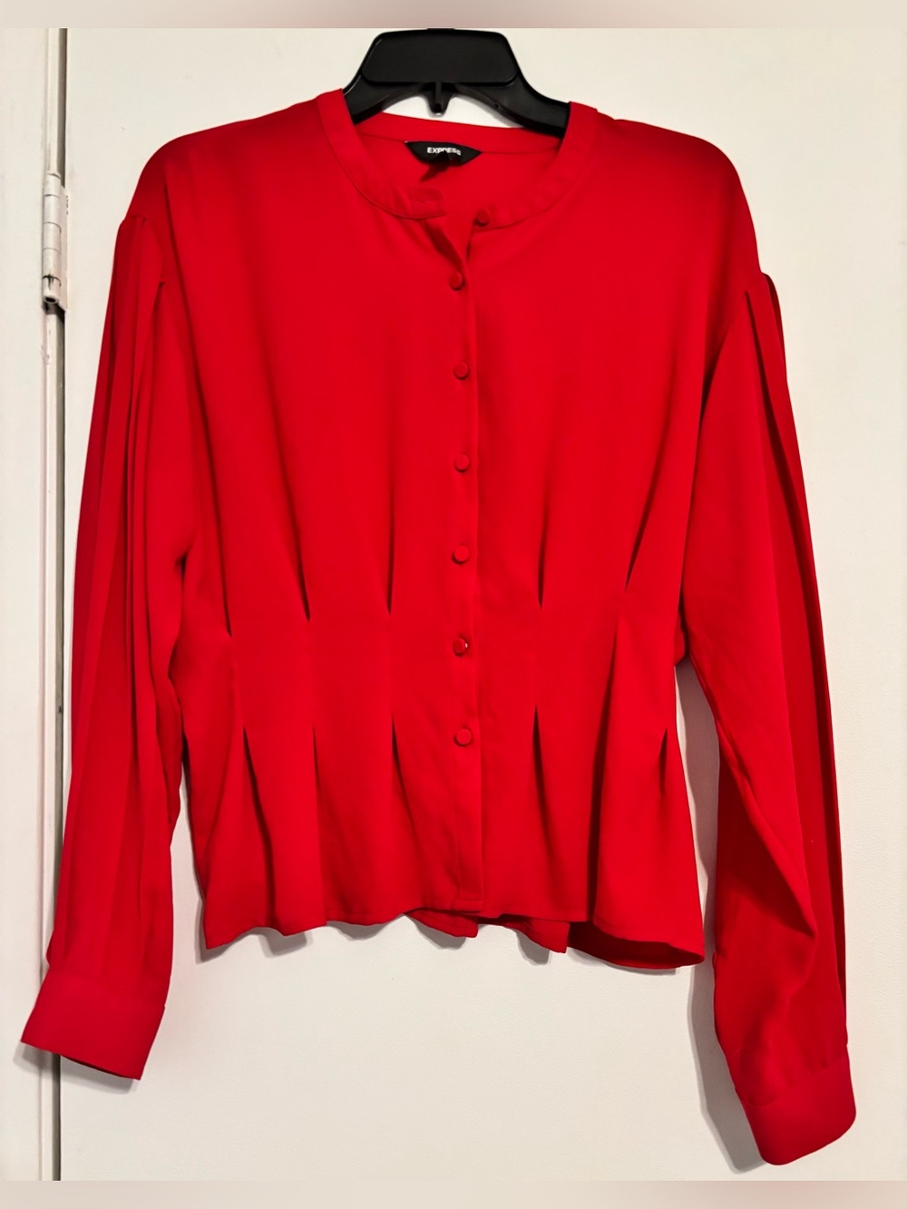 Express Vibrant Red Pleated Button-Front Blouse